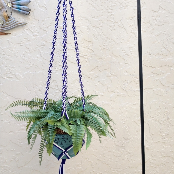 Plant Hanger Hand Crafted Macrame Purple White Botanical Geometric Boho - Picture 10 of 14